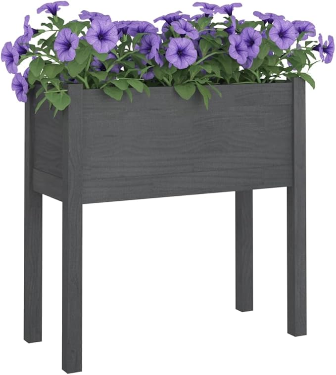 Wooden Garden Planter Box Raised Garden Bed with Legs Outdoor Wood Planter Box Stand Outdoor Wood Raised Garden Bed Gray 27.6x12.2x27.6-480