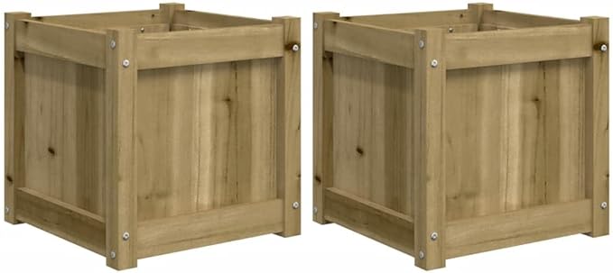 Garden Planter Set of 2 Natural Pine Solid Wood Square Outdoor Planters 15.7x15.7x15.7 in Rustic Raised Garden Bed for Patio Balcony Flowers