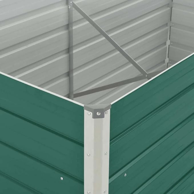 vidaXL Garden Raised Bed Galvanised Steel Rectangular Garden Planter for Flowers and Planters Raised Bed Weather-Resistant Green 63x31.5x30.3