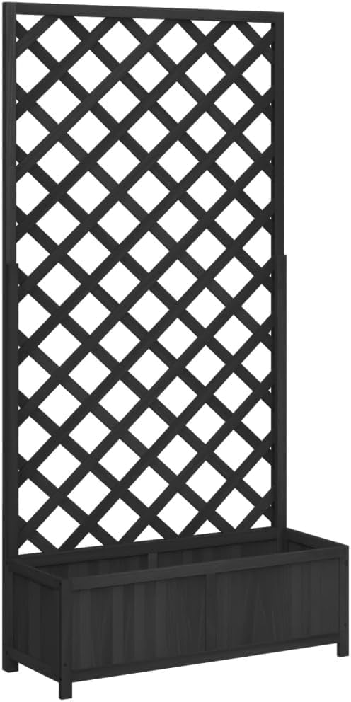 Black Fir-Wood Planter Box with Trellis 35.4x13.8x70.9 in Matte Outdoor Garden Box for Climbing Plants Patio Balcony Herb Flower Planters