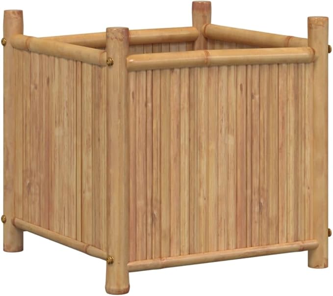 Large Outdoor Planter Box for Vegetables Herb and Flower - 15.7 Bamboo Gardening Pots for Planting - Elevated Plant Beds