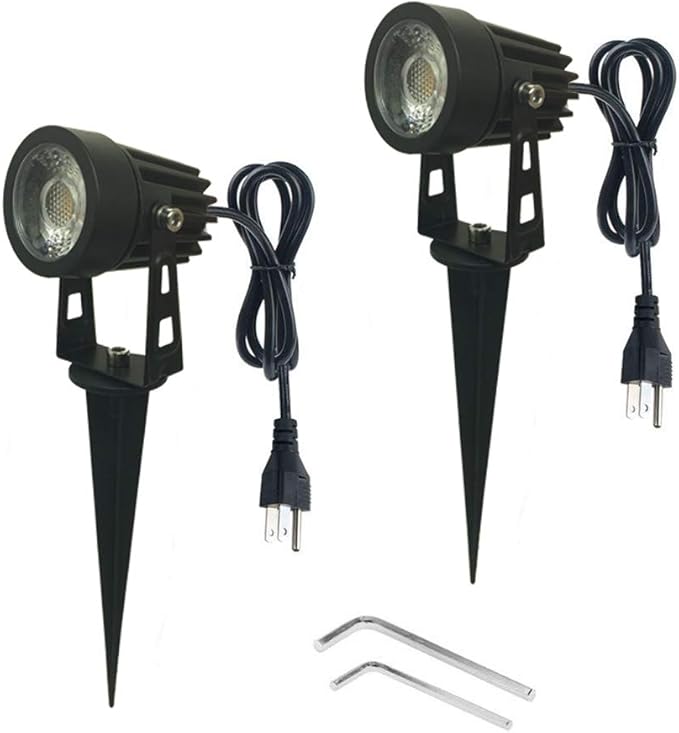 Pack of 2 Outdoor LED Landscape Lights Waterproof Spotlight with Spike Stand and Plug for Driveway Outdoor Lawn Lighting Flood Garden Yard (5W Mini Warm White)