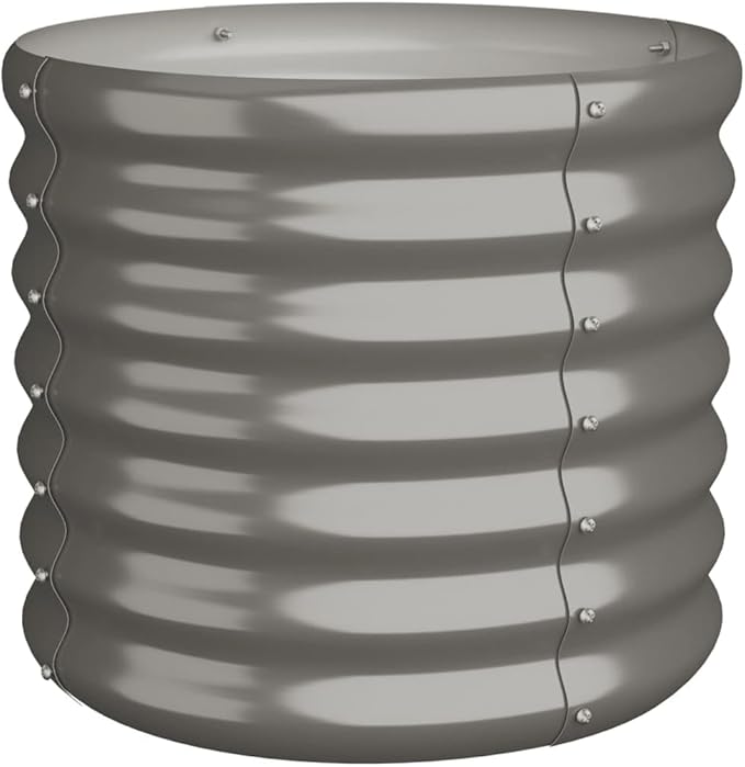 Garden Planter Grey Powder-Coated Steel 15.7 inch Medium Round Outdoor Indoor Plant Pot Durable Weather Resistant for Patio Balcony