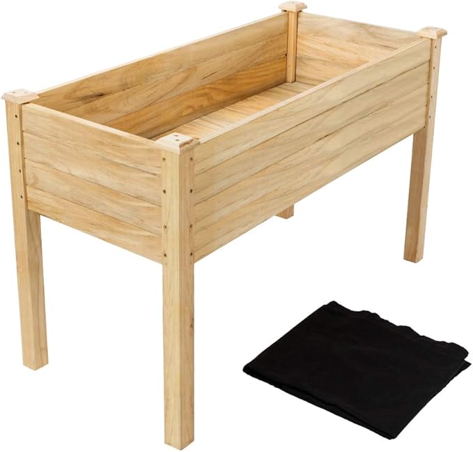VINGLI Heavy Duty Raised Garden Bed with Bed Liner Wood Elevated Planter with Legs for Vegetables Fruits Potato Onion Flower Outdoor Sturdy Long Lasting Planter Box Kit (Elevated Without Wheels)