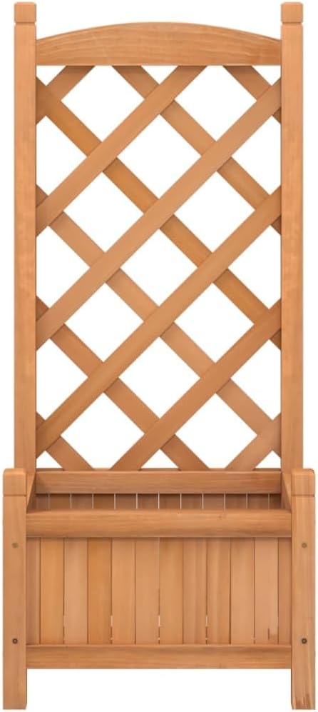 Solid Wood Fir Planter with Trellis Brown Raised Garden Bed for Climbing Plants Outdoor Patio and Terrace 15.7x11.8x35.4 Inches Durable and Elegant