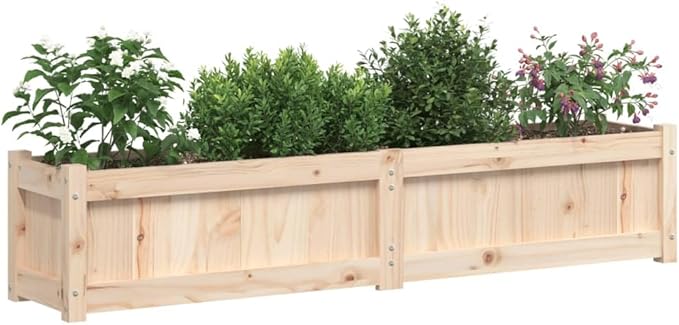 Garden Planter Set of 2 Natural Solid Pine Wood Rustic Finish 59.1 inch Rectangular Raised Garden Bed for Outdoor Plants High Capacity