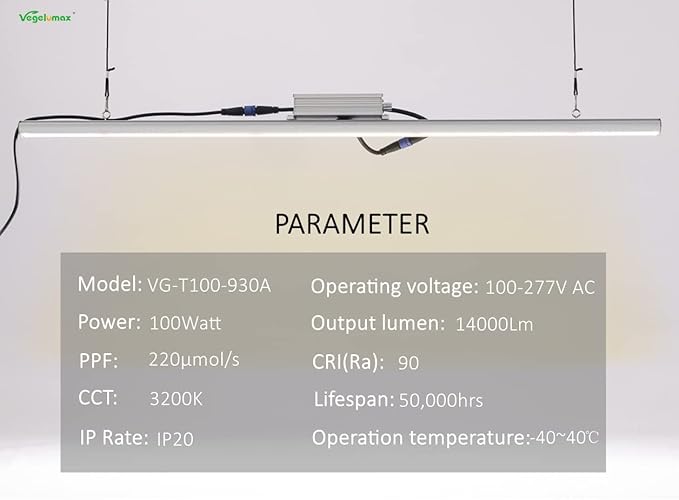 Vegelumax100Watt LED Grow Light Lamp for Indoor Plant Vege Flower Herb GrowthFull Spectrum CRI 90+ High Output White Light CCT 3200KIsolated Dimming Driver with On/Off Switch4Feet