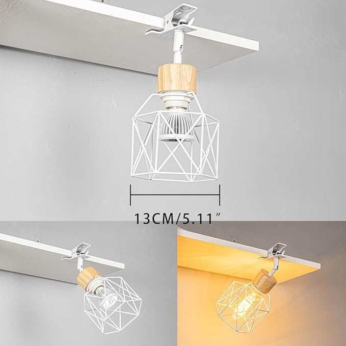 Clip Mount 5.9Ft Plug in Timing Cord Plant Light Full Spectrum White Light Wood Base White Metal Hollow Shade Adjusted Angle Modern Clamp Light for Indoor Plants