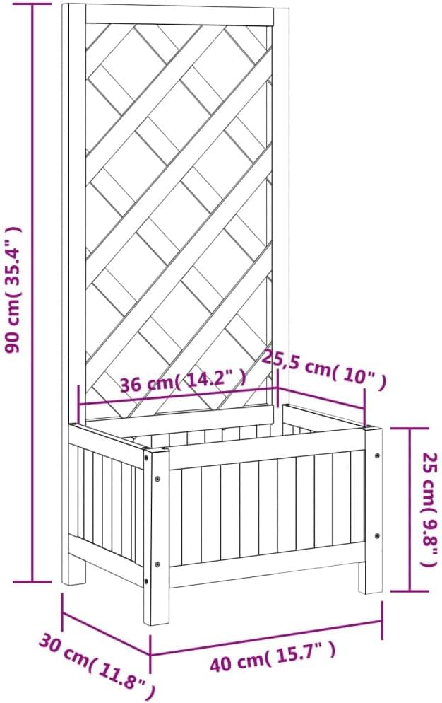Gray Solid Fir Wood Planter Box with Trellis for Climbing Plants Raised Garden Bed Outdoor Large Patio Planter Boxes for Flowers Vegetables 15.7x11.8x35.4 Inch