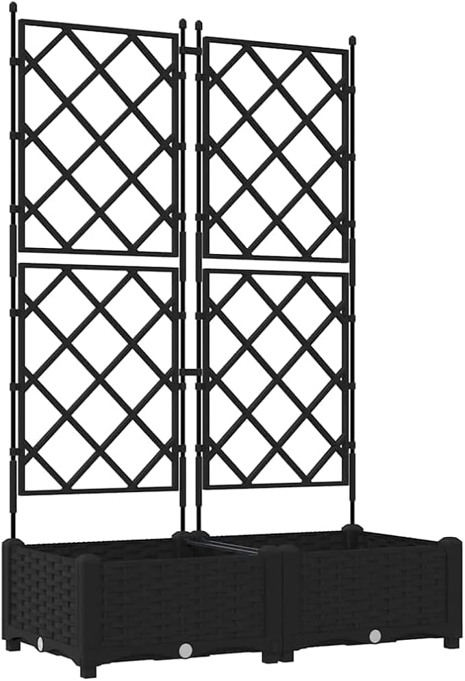 Garden Planter with Trellis 2 Pcs Black 80x40x125.5 cm PP UV Resistant Raised Garden Bed for Outdoor Plants Patio Deck