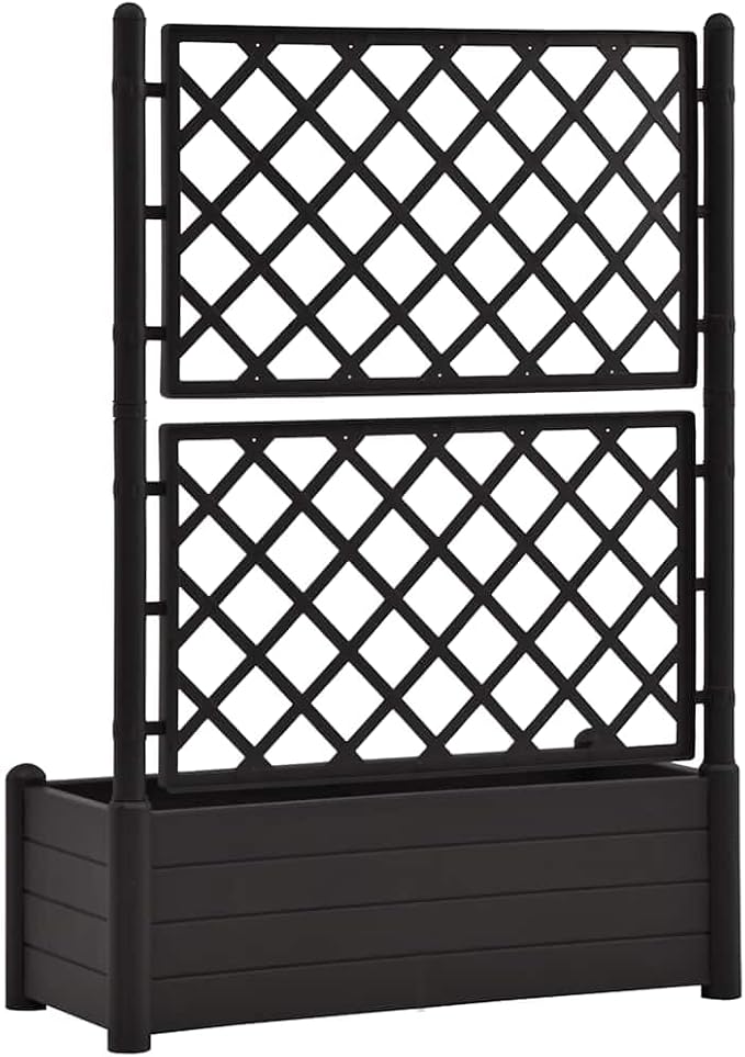 Garden Planter with Trellis Anthracite PP 90L Capacity Rectangular Raised Garden Bed for Outdoor Plants 39.4x16.9x55.9 in