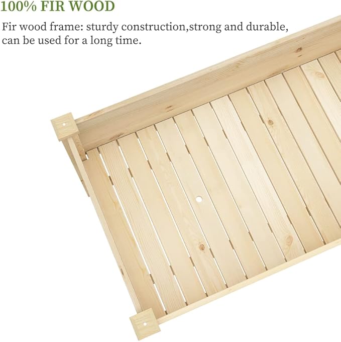 BIRASIL Outdoor Wood Raised Garden Bed Elevated Reinforced Large Planter Box with Storage Shelf for Vegetable Flower Backyard Patio Gardening Balcony (48”L Natural Wood)