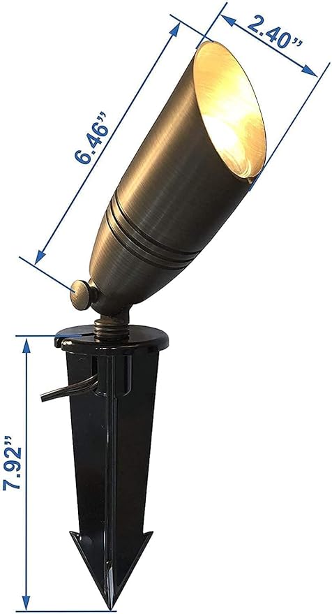 Solid Brass Uplight Spotlight Fixture Landscape Outdoor Lighting Waterproof with Ground Spike Stand 12v Low Voltage (6 Pack)