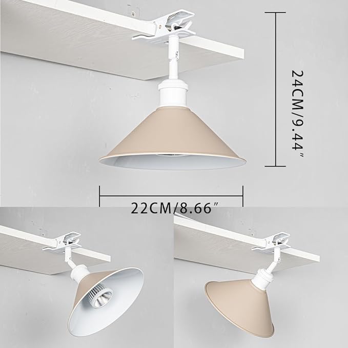 Clip Mount 5.9Ft Plug in Timing Cord Plant Light Full Spectrum White Light White Base Khaki Metal Shade Adjusted Angle Simple Clamp Light for Indoor Plants