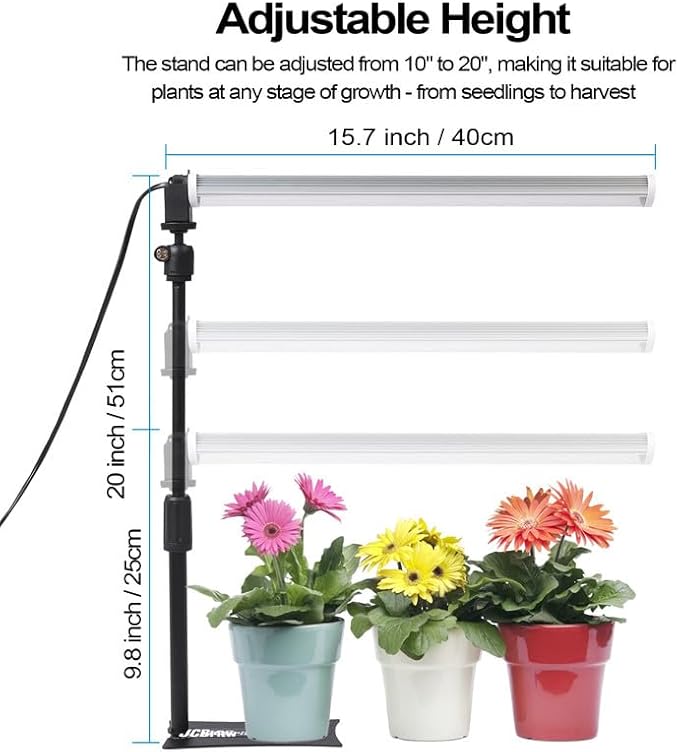 JCBritw Standing LED Grow LightAdjustable T12 Bar Plant Light White 6500K Full Spectrum Plant Grow Lamp on Stand for Indoor Plants Seed Starting Seedlings Veg Flower