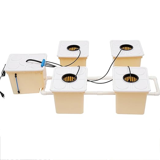 5 Hydroponic Buckets Kit for Plants Top Feed Drip Hydroponics Growing System for Herbs/Tomato/Vegetables DWC System with Submerged Pump (Complete Indoor Hydroponic Gardening Supplies)