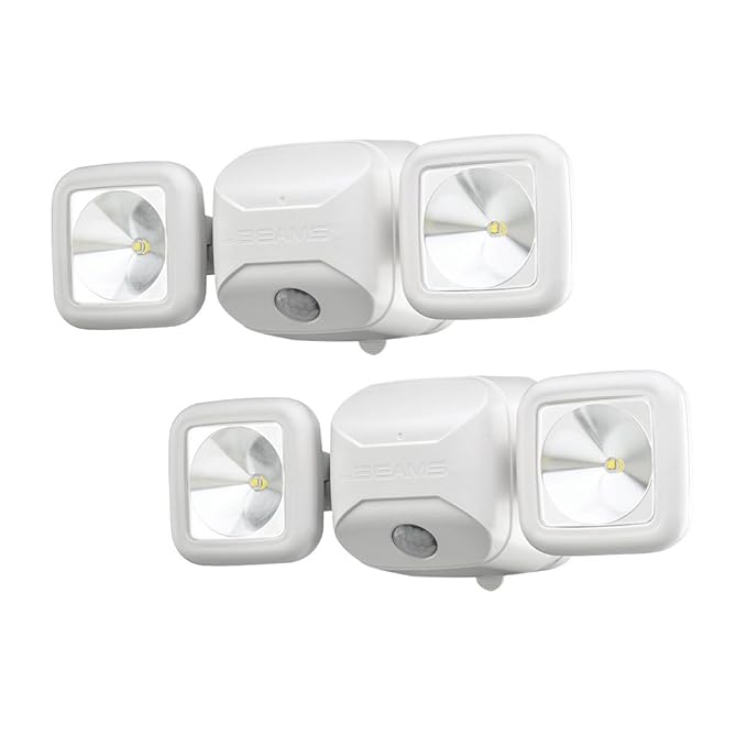 Beams MB3000-WHT-02 Outdoor Battery-Powered Wireless Motion Sensing Dual Head Security Floodlight 500 Lumens White 2-Pack