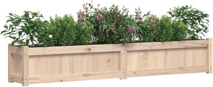 Garden Planter Set of 2 Solid Pine Wood Large 70.9x70.9x12.2 inch Untreated Finish Rectangular Raised Garden Bed for Outdoor Plants Balcony Patio