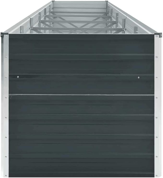 vidaXL Anthracite Garden Raised Bed Weather-Resistant Galvanized Steel Planter Spacious for Outdoor Growth of Flowers Herbs Vegetables- 189 x 31.5 x 30.3