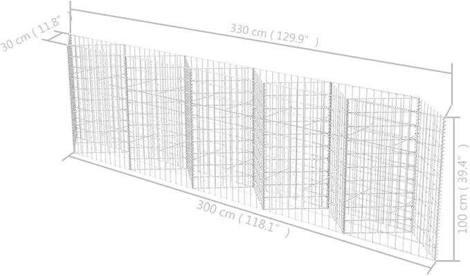 Gabion Basket Galvanized Steel 118.1x11.8x39.4 Gabion Raised Bed Gabion Cages Basket Steel Woven Gabion Net for Backyard Garden