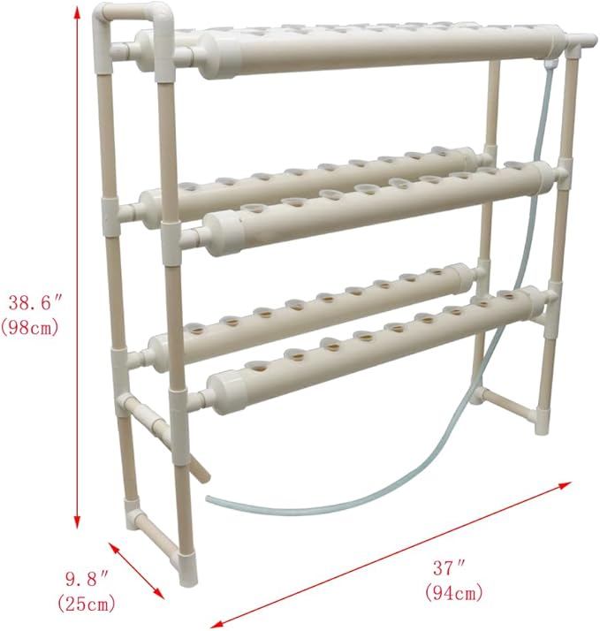 Hydroponic Grow Kit Hydroponics Growing System 54 Sites 6 Food-Grade PVC-U Pipes 3-Layers 2-Row Indoor Planting Kit with 110V Water Pump Timer for Growing Vegetables Flowers Plants