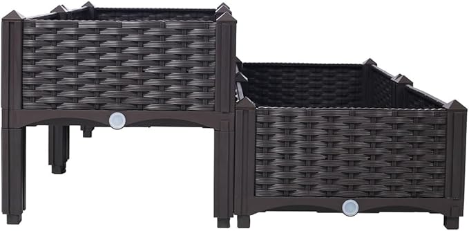 4 Piece Raised Garden Bed Self-Watering Planter Box Raised Bed with Legs and Drainage Holes Flower Vegetable Standing Planter Box for Outdoor Indoor Plants Herbs and Flowers (Black)