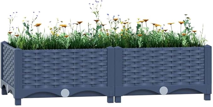 vidaXL Raised Garden Bed in Grey - Large Rectangular Polypropylene Planter for Outdoor Use - Suitable for Patio Balcony Garden - Perfect for Growing Plants Flowers Herbs and Vegetables
