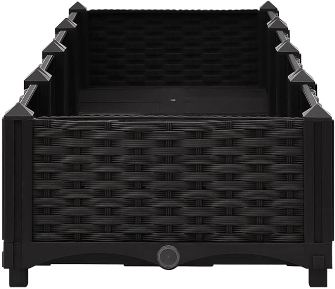 63x15.7x9.1 Raised Garden Bed Black Polypropylene Planter Box for Outdoor Plants Modern Rectangle Herb Tomato Flower Trough Patio &amp Yard Use