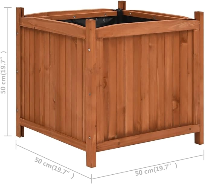 Set of 2 Brown Raised Bed Water-Based Paint Large Square Firwood Planters for Garden Balcony Patio Outdoor Indoor - Sturdy Welded Fence for Home and Garden