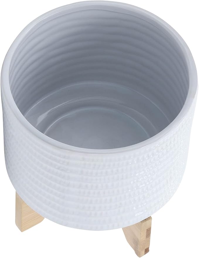 8 Textured Planter W Stand White