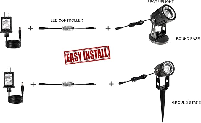 2 Pack LED Spot Lights Indoor Dimmable Accent Lighting Uplights with Remote 7.5 ft Cord Adjustable Warm White Aluminum Finish Up Light for Plants Art Decor (Including Base and Stake)