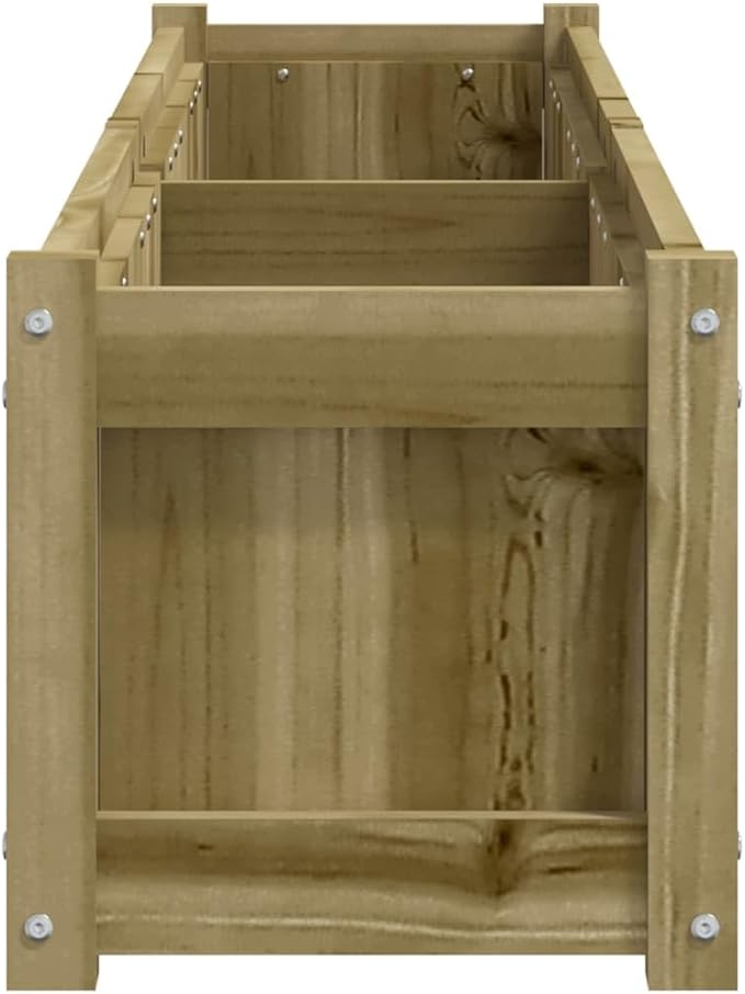 Large Rectangular Impregnated Pine Wood Garden Planter Set of 2 70.9 x 70.9 x 12.2 in Weathered Finish Outdoor Raised Garden Bed for Vegetables Flowers Herbs