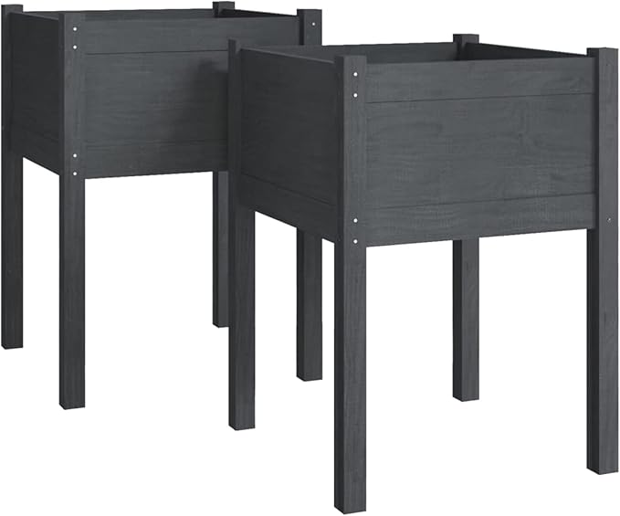 Raised Bed Wood Raised Beds for Garden Wooden Raised Bed Planter Raised Bed Wood Grey Herb Bed Wood Flower Box Flower Box Flower Pot Garden Planter 50 x 50 x 70 cm Pack of 2