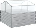 Garden Raised Bed with Greenhouse 39.4x39.4x33.5 Silver Planting Pots Plant Pots Outdoor Large Planters for Outdoor Plants Pot Planter for Outdoor Plants Porch Gardening