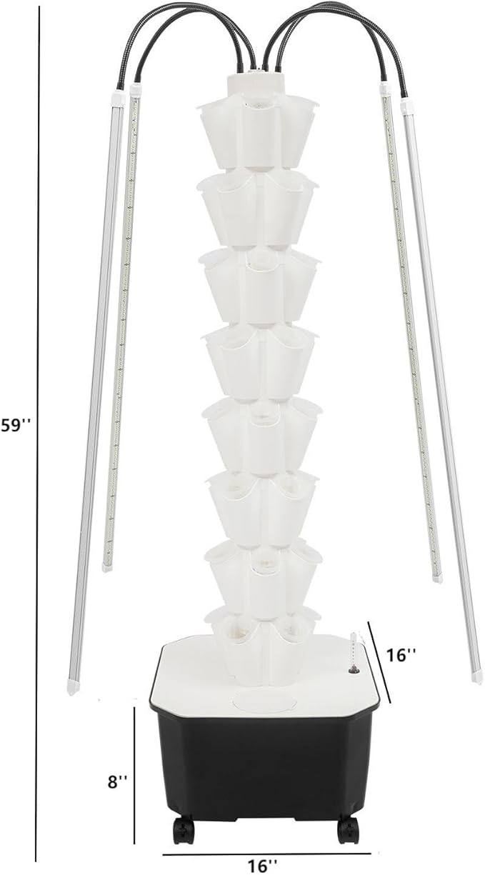 Hydroponic Growing Tower System Kit 40-Plant Vertical Hydroponics Garden Tower with LED Grow Light for Outdoor Indoor Herbs Fruits Vegetables Smart Garden Planter Kit