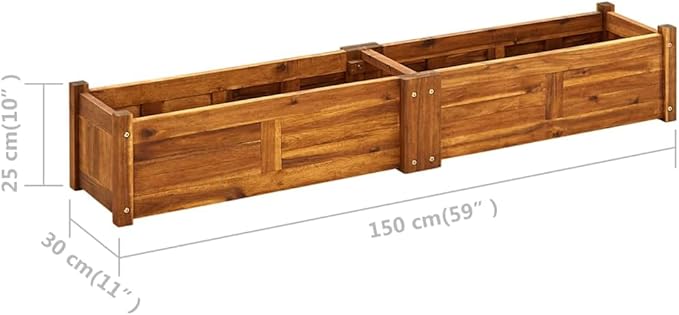 vidaXL 5 x 1ft Garden Raised Bed Solid Acacia Wood Planter Box for Flowers Vegetables Herbs - Wooden Elevated Flower Bed for Outdoor/Indoor Backyard Patio Use - Natural Brown