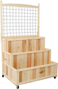 Sturdy Galvanized Steel Raised Garden Bed with Built-in Trellis Mobile Vertical Planter for Vegetables Herbs and Flowers (Natural Wood + Wood)