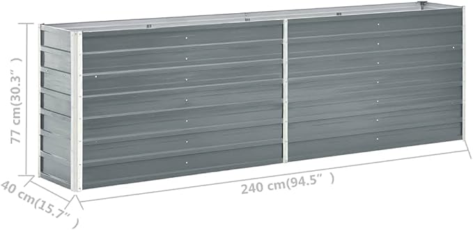 Garden Raised Bed Galvanized Steel 94.5x15.7x30.3 Gray