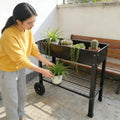 Black Mobile Metal Raised Garden Bed Cart with Legs w/Lockable Wheels Storage Shelf Elevated Tall Planter Box Elevated Raised Planter Bed for Outdoor Indoors Patio Backyard Vegetables DIY Herb Grow