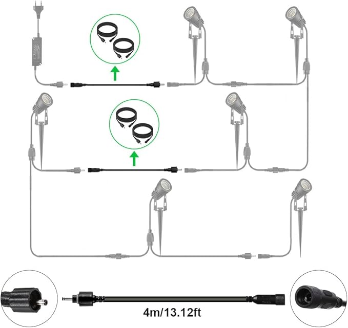 Low Voltage Landscape Lights 6 Pack+Outdoor Landscape Lights 4 Pack+2 Pack Extension Cable 2 * 6.5ft