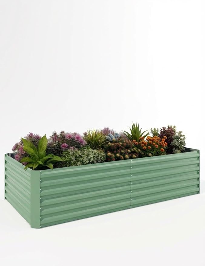 GAOMON 8x4x2ft Galvanized Raised Garden Bed 24-Inch Planter Boxes Outdoor Heavy Duty Raised Garden Beds Outdoor for Vegetables Herbs &amp Flowers Rust-Resistant Gardening Bed Green