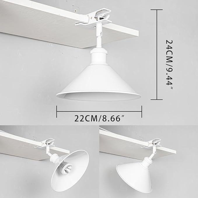 Clip Mount 5.9Ft Plug in Timing Cord Plant Light Full Spectrum White Light White Base White Metal Shade Adjusted Angle Simple Clamp Light for Indoor Plants