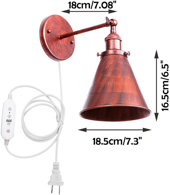 2-Pack Hook Mounted Plant Light Full Spectrum 6000K 25W White Light Timing Plug in Cord Vintage Rust Wall Lamp for Indoor Plants Flowers Growing