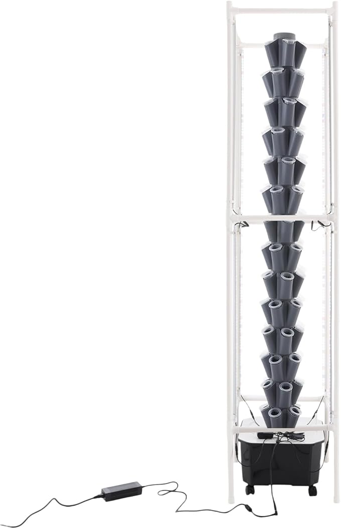 Hydroponic Growing System 70-Plant Vegetable Planter Tower with Lights and Wheels Outdoor Indoor Garden Vertical Planter Germination Kit with Water Pump &amp Intelligent Water Circulation