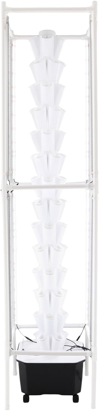 Hydroponic Growing Tower 70 Pods Large Vertical Garden System with 8 LED Light Strips &amp 6.6Gal Water Tank Hydroponic Grow System Kit with 4 Wheels for Vegetable Strawberry Herb (White)