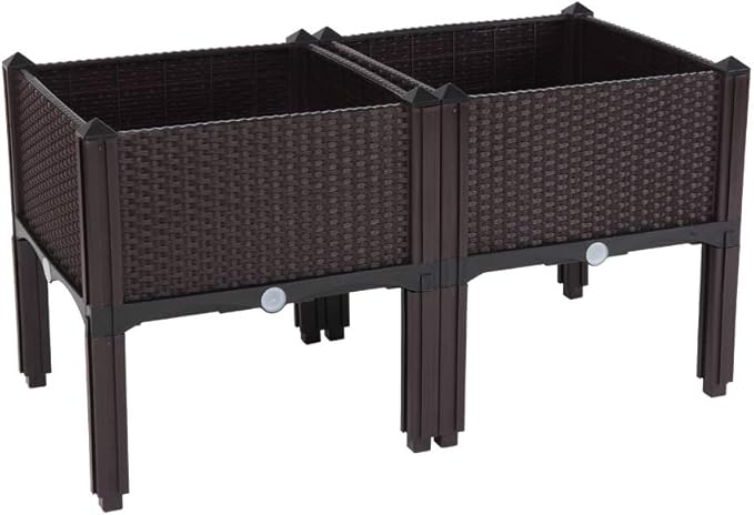 Planting Box Stand on Legs Set of 2 - Raised Garden Bed for Flowers/Vegetables/Herbs in Backyard/Patio Outdoor - Frame Ground Type (Brown)