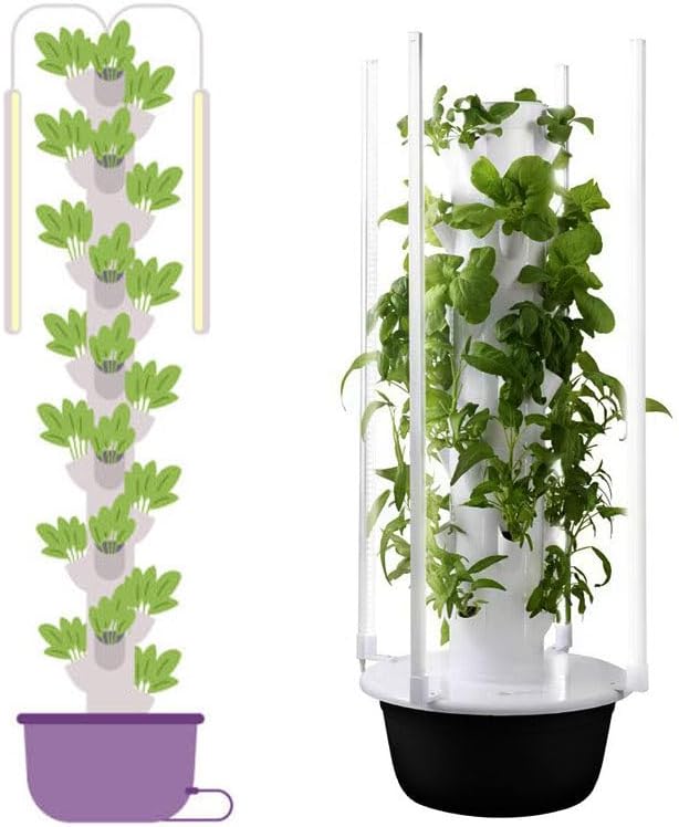 Hydroponic Tower | Vertical Planter Tower | Hydroponics Growing System Kit |with LED Light Plants Indoor Hydroponic Vegetable Tower for Gardening Lover5-Layer