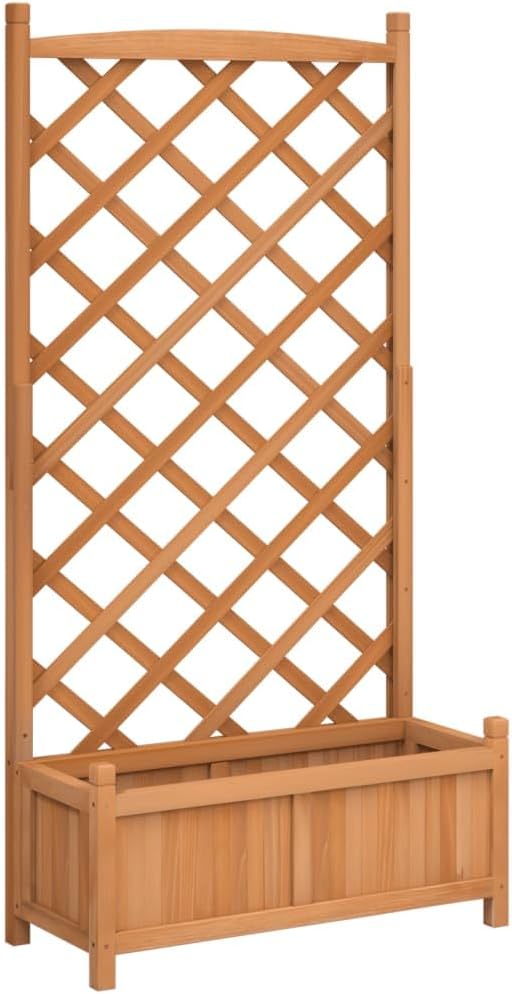 Wood Planter with Trellis Brown Solid Fir Wood Raised Garden Bed Large Outdoor Planter Box for Climbing Plants Patio Garden