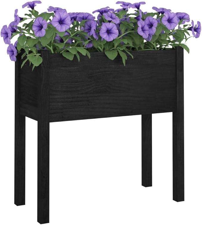 2 pcs Growing Wooden Raised Planter Box with Legs Raised Garden Bed Wood Planter Box Stand for Backyard Patio Balcony Black 27.6x12.2x27.6 Solid Wood Pine