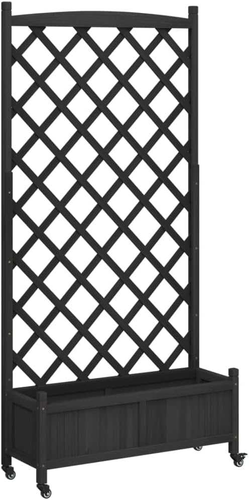 Rollable Raised Planter Box with Trellis 36 x 14 x 73.8 in Matte Black Solid Fir Wood Elevated Garden Bed on Wheels for Outdoor Patio Balcony Large Plant Container
